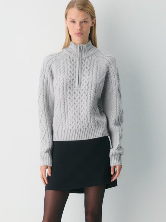 Aritzia Sweaters - Aritzia Cable Knit Merino Wool Mastery 1/4 Zip Heather Chrome Size S